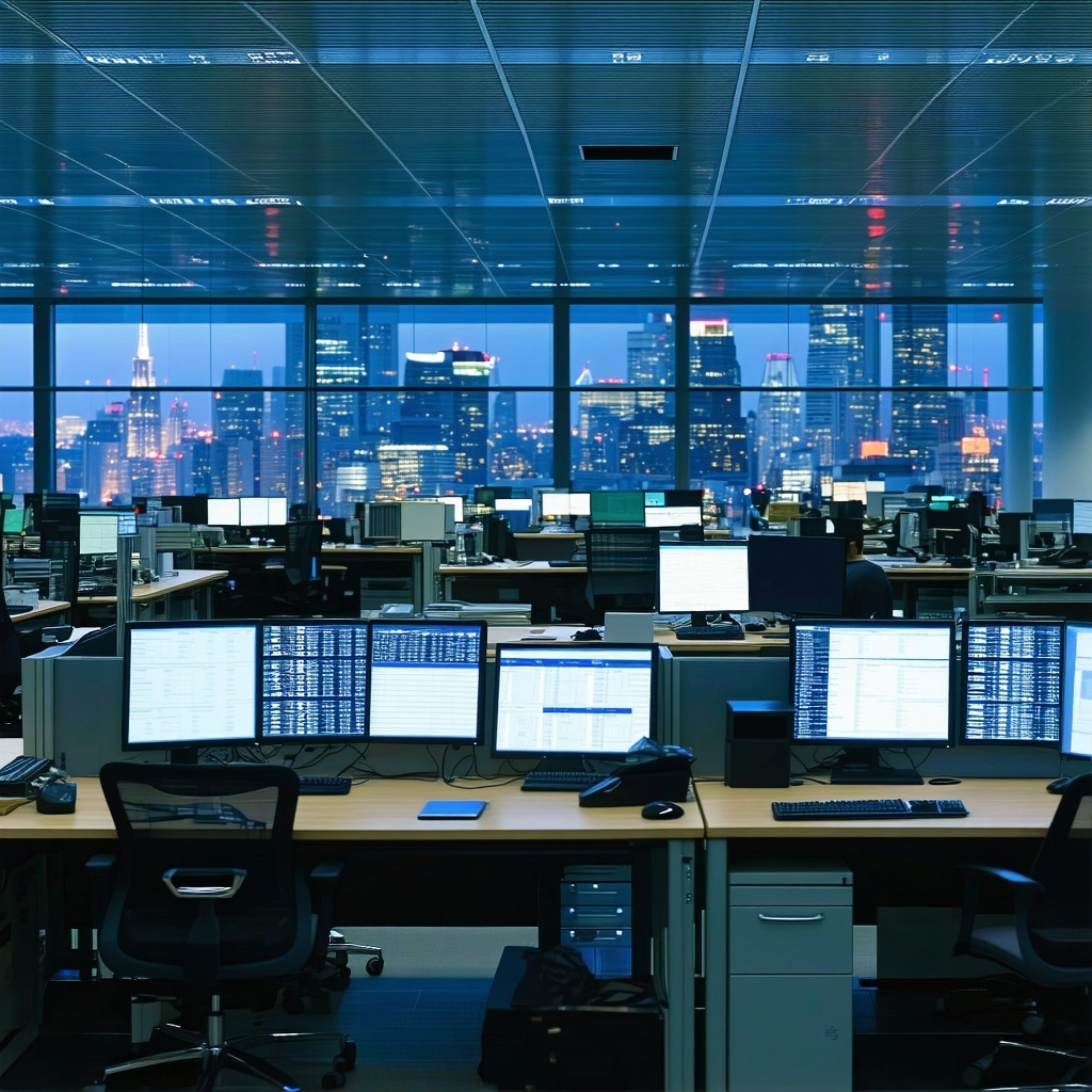 modern hightech financial services firm office with state of the art Bloomberg terminals