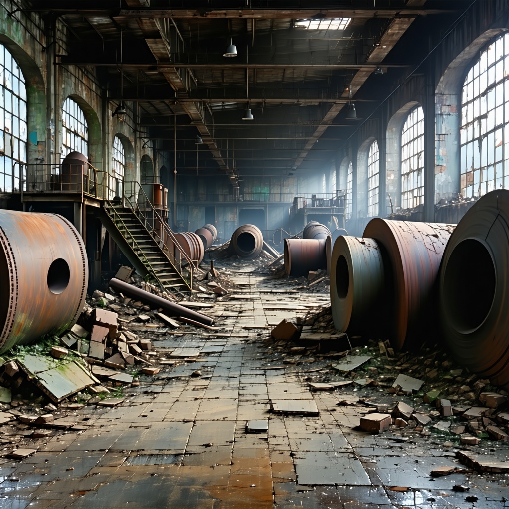 outdated old manufacturing plant Things falling apart and dirty-1