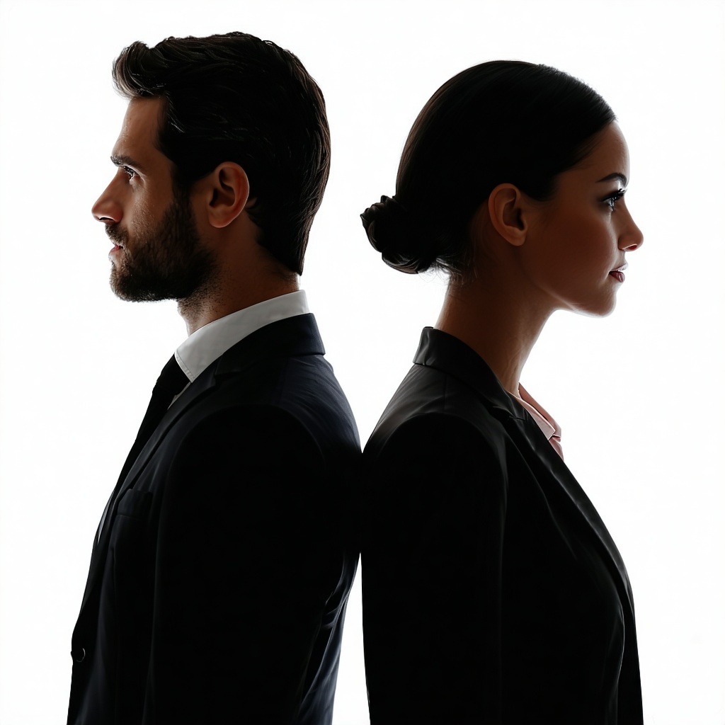 side view of two business people back to back   Looking away from each other-2