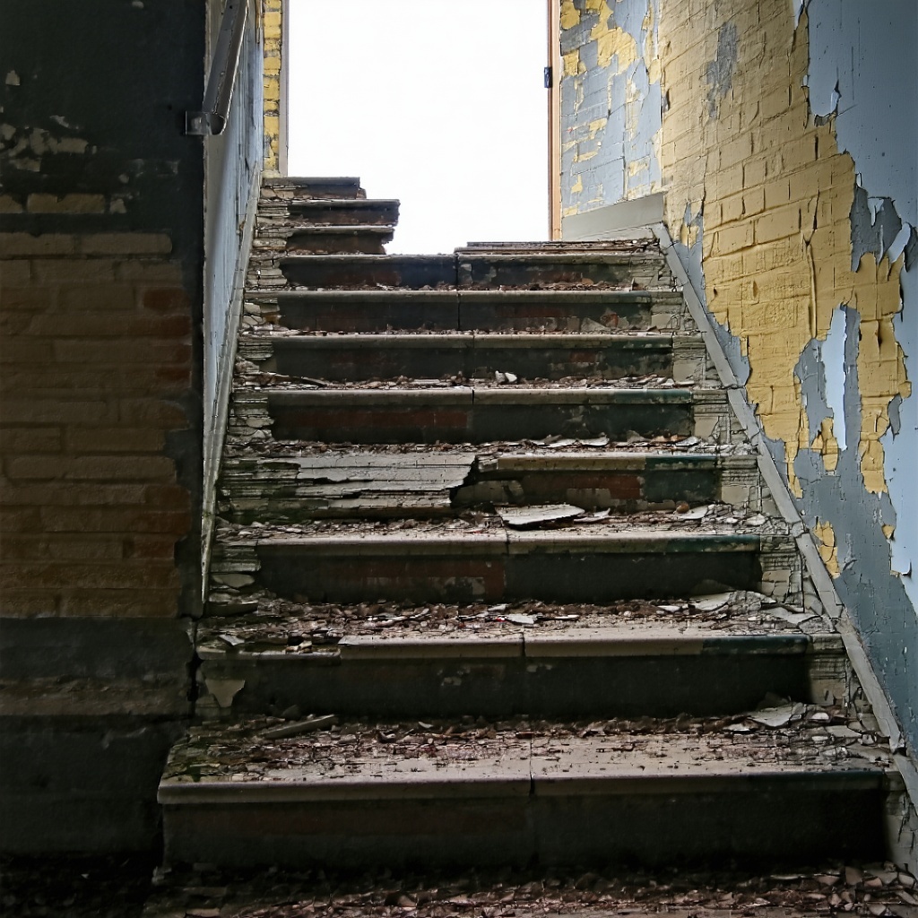 staircase leading upwards the top of the stairs are broken off and go nowhere