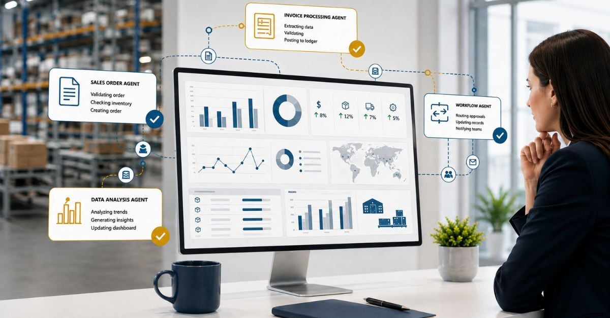 Autonomous Agents in Business Central automating sales orders, invoices, data analysis, and business workflows.