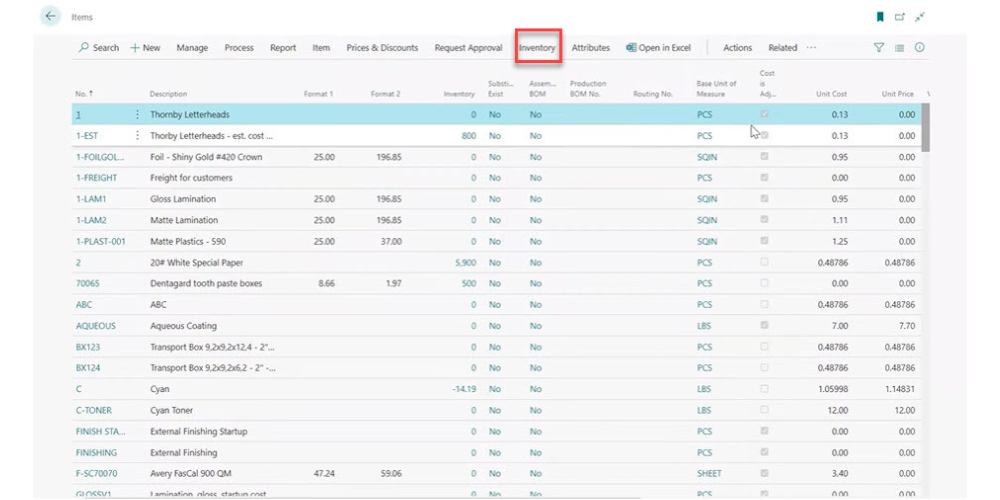 PrintVis Material and Inventory Control Feature